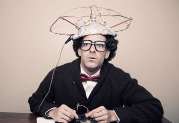 Science guy wearing a foil hat