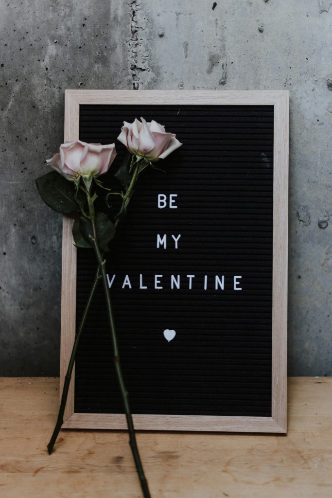 Be My Valentine Sign with 2 pink roses