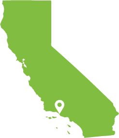 Outline of California with Location marker on Ventura